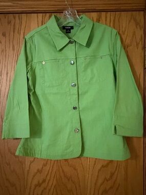 Kaktus Women's Bright Lime Green Button-Front Jean Jacket